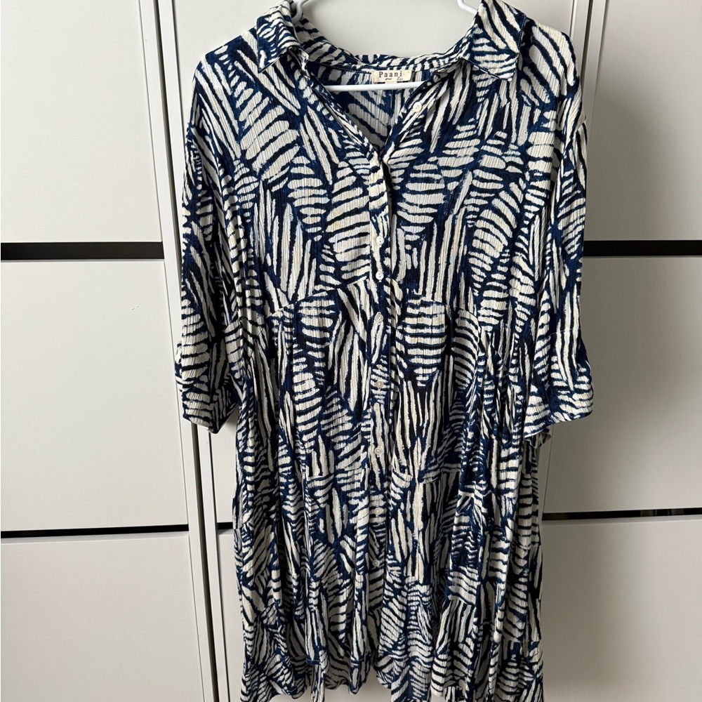 Navy and White Patterned Mini Dress